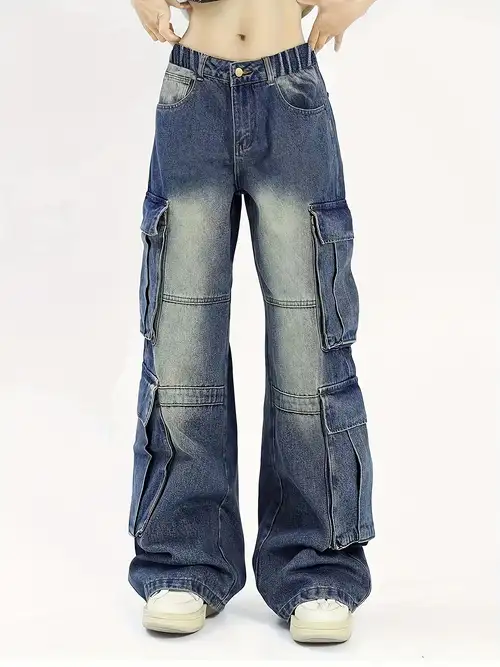 WDIRARA Girl's Heart Embroidered Y2k Denim Pants Elastic High Waist Wide Leg Jeans WDIRARA Girl's Heart Embroidered Y2k Denim Pants Elastic High Waist Wide Leg Jeans