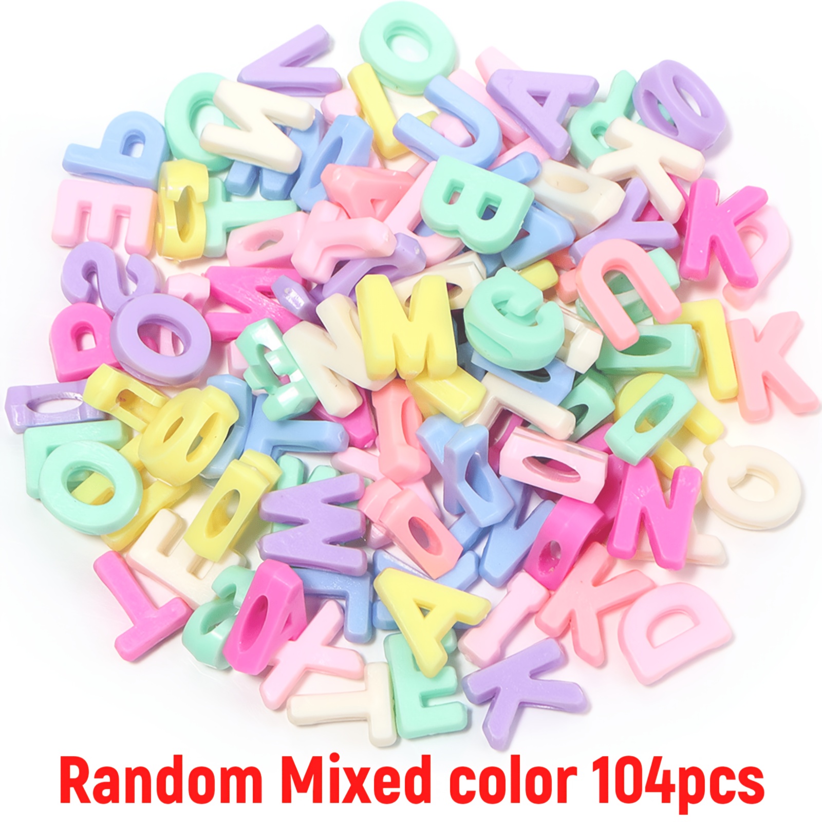TEMU 104pcs 12mm Acrylic Random Letter Color Mixed Perforated English Letter Beads String Beads For Makingbracelet Necklace Materials