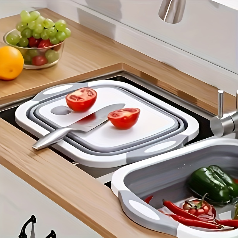 Tábua de corte de plástico multifuncional com   de lavagem dobrável - Design antiderrapante, pendurável, seguro para o contacto com alimentos para cortar e lavar 3