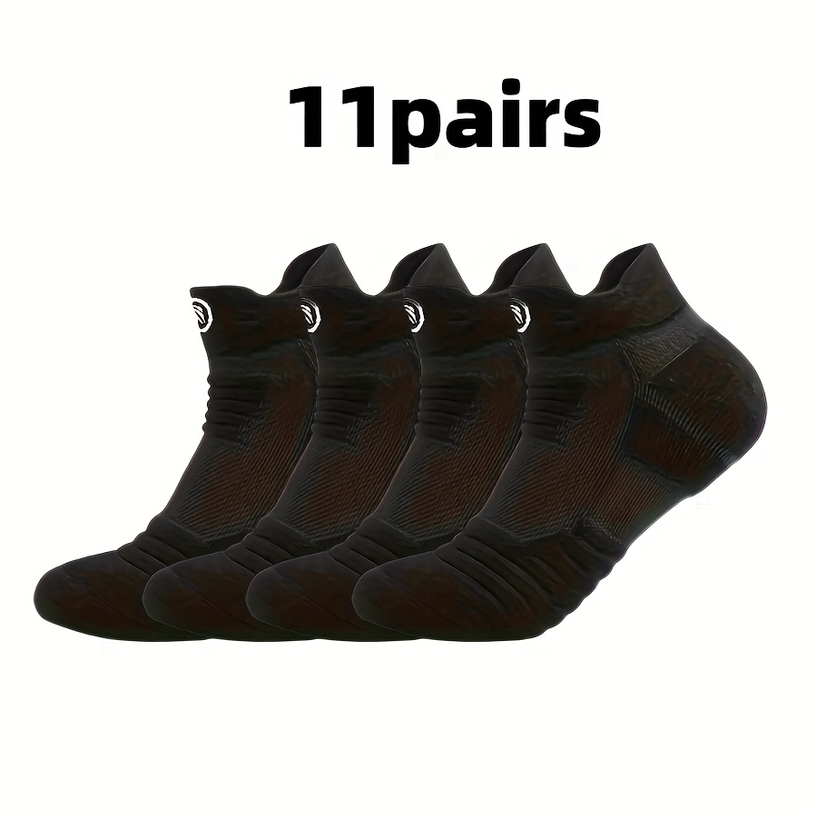 TEMU 11 Pairs Of Crew Socks, Towel Bottom Thickened, Non-slip And Sweat-absorbent Athletic Ankle Socks For Marathon Outdoor Running, Casual Socks