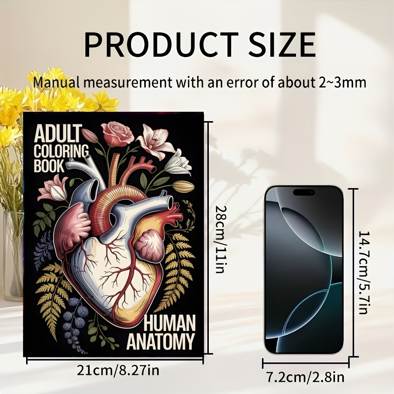 Image of (upgraded , Thick Paper 24 Pages, 28*) Adult Anatomy Coloring Book, Includes Illustrations Of Human Organ , Heart And Skeleton, Unique Cover