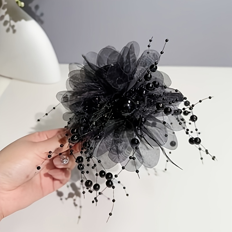 Image of Fashion Handmade Black Tassel Back Of Head Bead Hairpin Atmosphere Temperament Shark Elegant Versatile