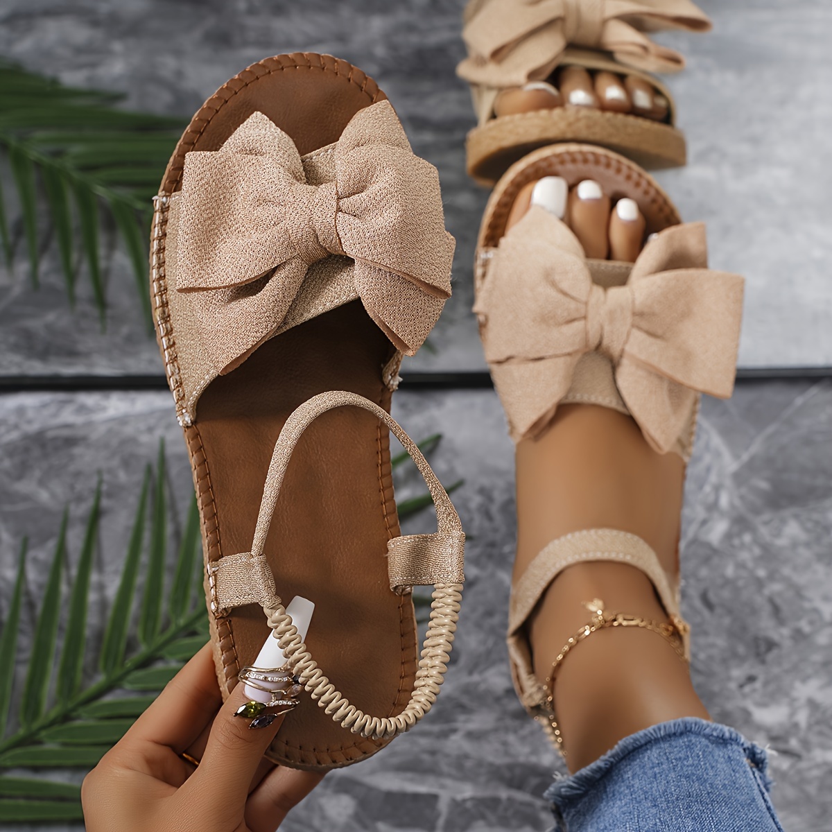 

Women's Fashion Bowknot Flat Sandals, Casual Summer Beach Shoes, Comfortable Open Toe Non-slip Sole Shoes
