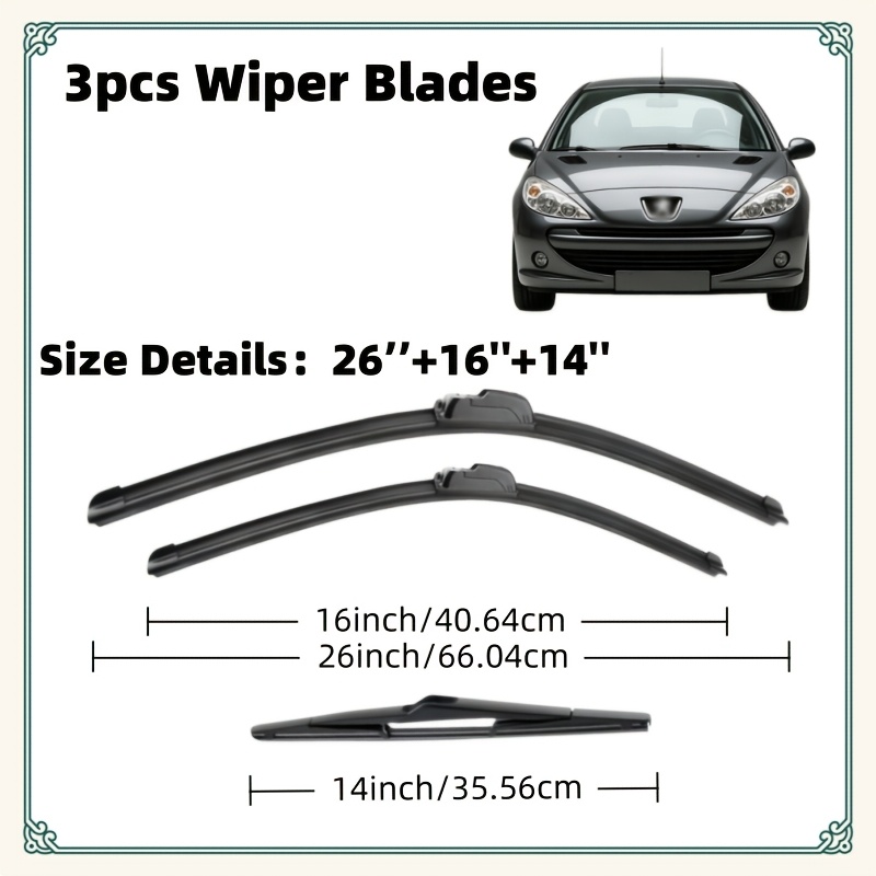 TEMU Lot de 3 balais d'essuie-glace pour à hayon 2001-2006, Taille : 26'' + 16'' + 14'', Balais d'essuie-glace de haute qualité, Cadeau parfait