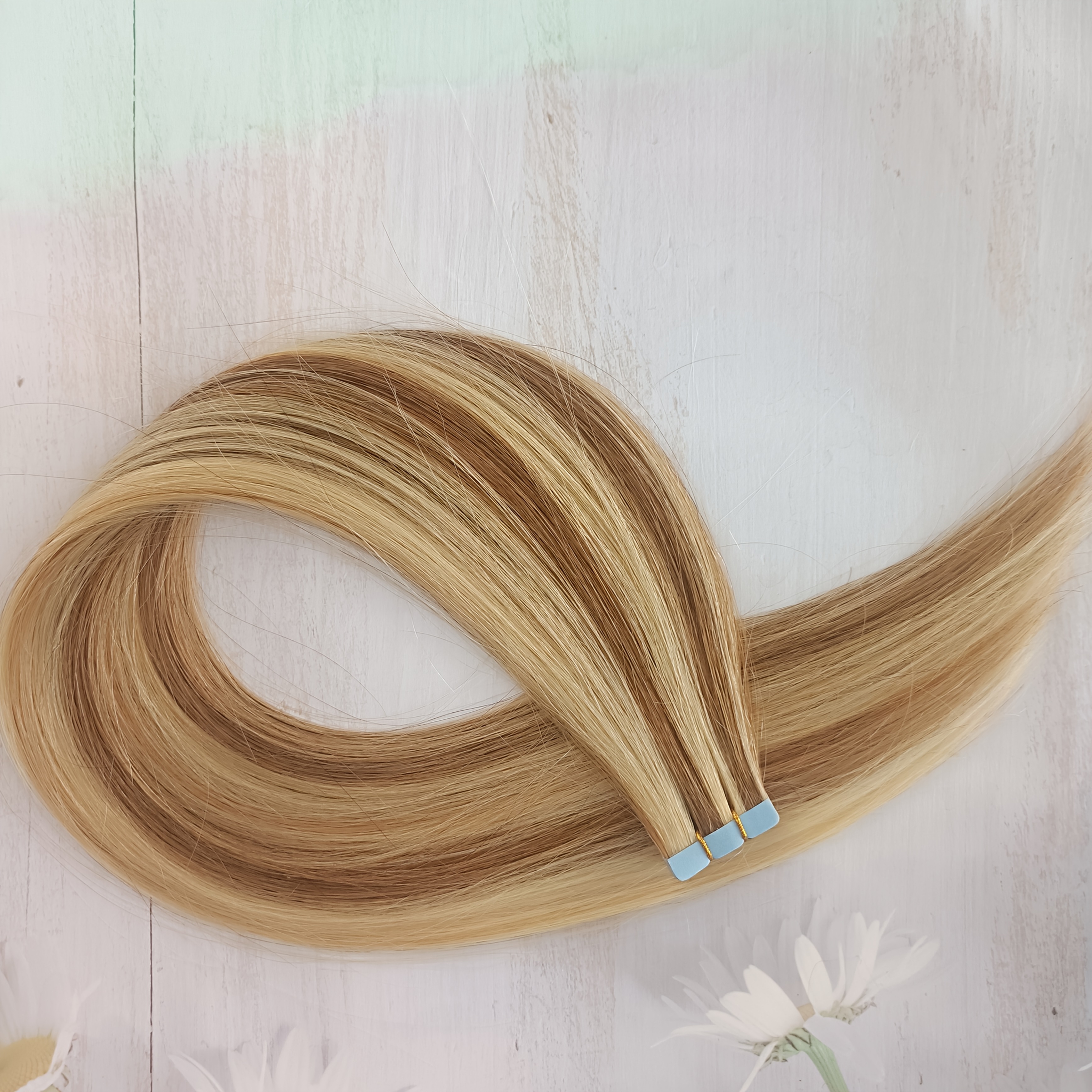 10pcs light brown straight   human hair extensions mini tape in easy to apply   womens hairpieces for thick extensions stylish and natural looking details 4