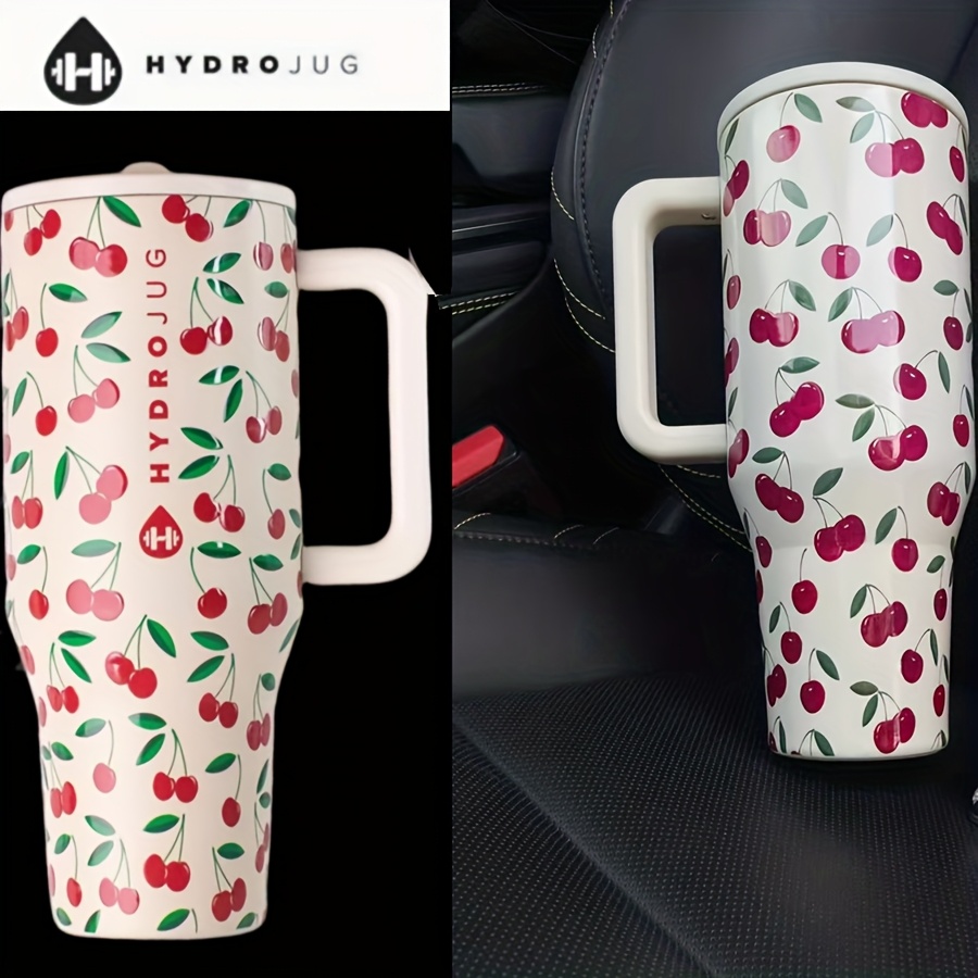     32oz/40oz tumbler with straw lid -   vacuum insulated cup, leakproof thermal mug, cherry pattern (red/ green/white) -   drinks hot/cold for hours, for travel, office, gym, road trips - water bottle 4