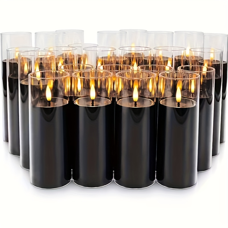 TEMU 24pcs Of Acrylic Electronic Candles, Flameless Candles, Battery-powered Candles, Flickering Led Column Candles. No Remote Control Or Timer