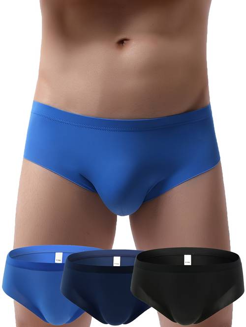3 stuks heren ice silky middelhoge driehoekige slips - ademend naadloos ondergoed met u-convex zak, semi- fit voor dagelijks & casual (wit/grijs/zwart), strakke moderne look, gladde textuur