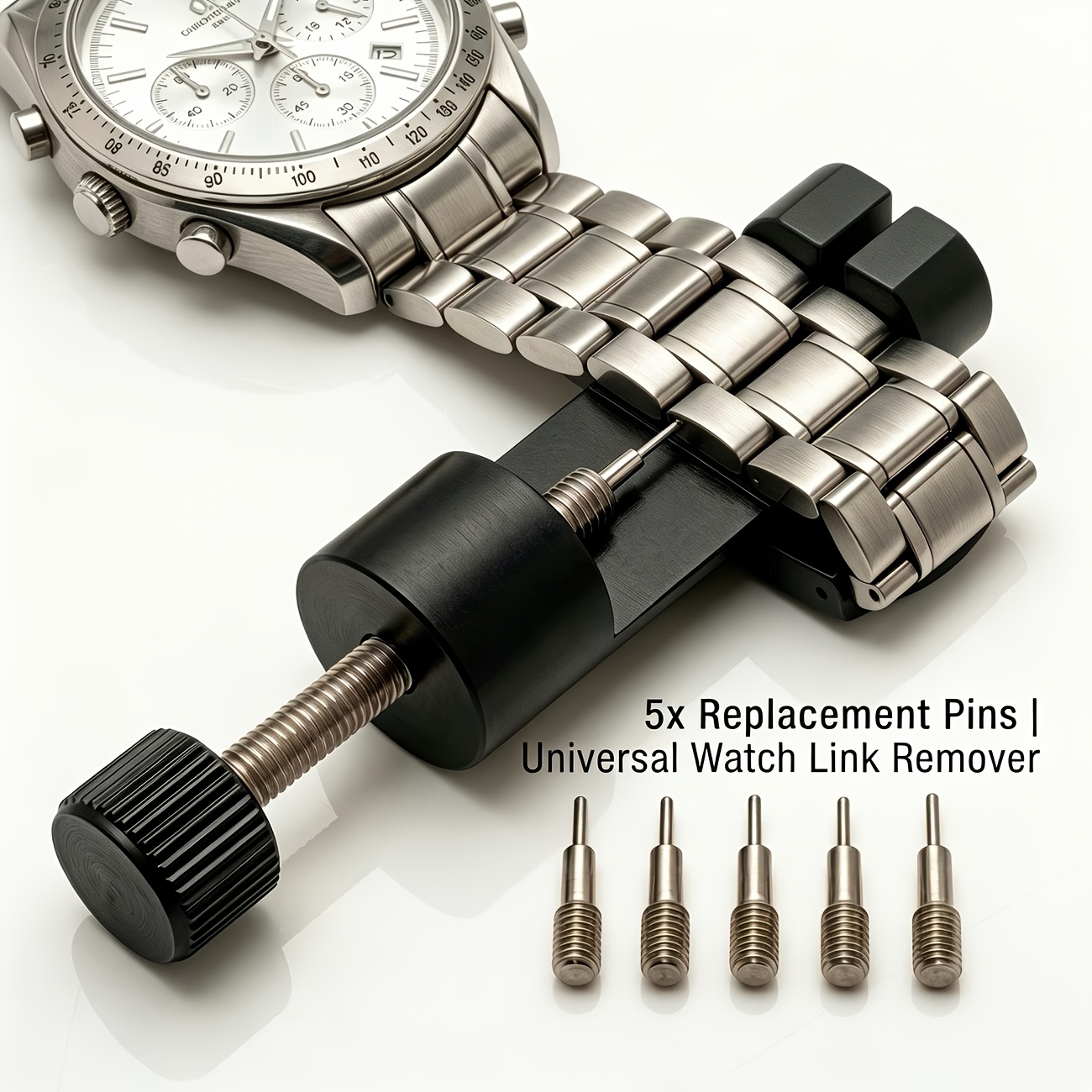 TEMU Professional Watch Band/link Remover Tool/heavy-duty Strap Repair Adjuster Kit/anti-scratch Sizer Tool With 5 Pins