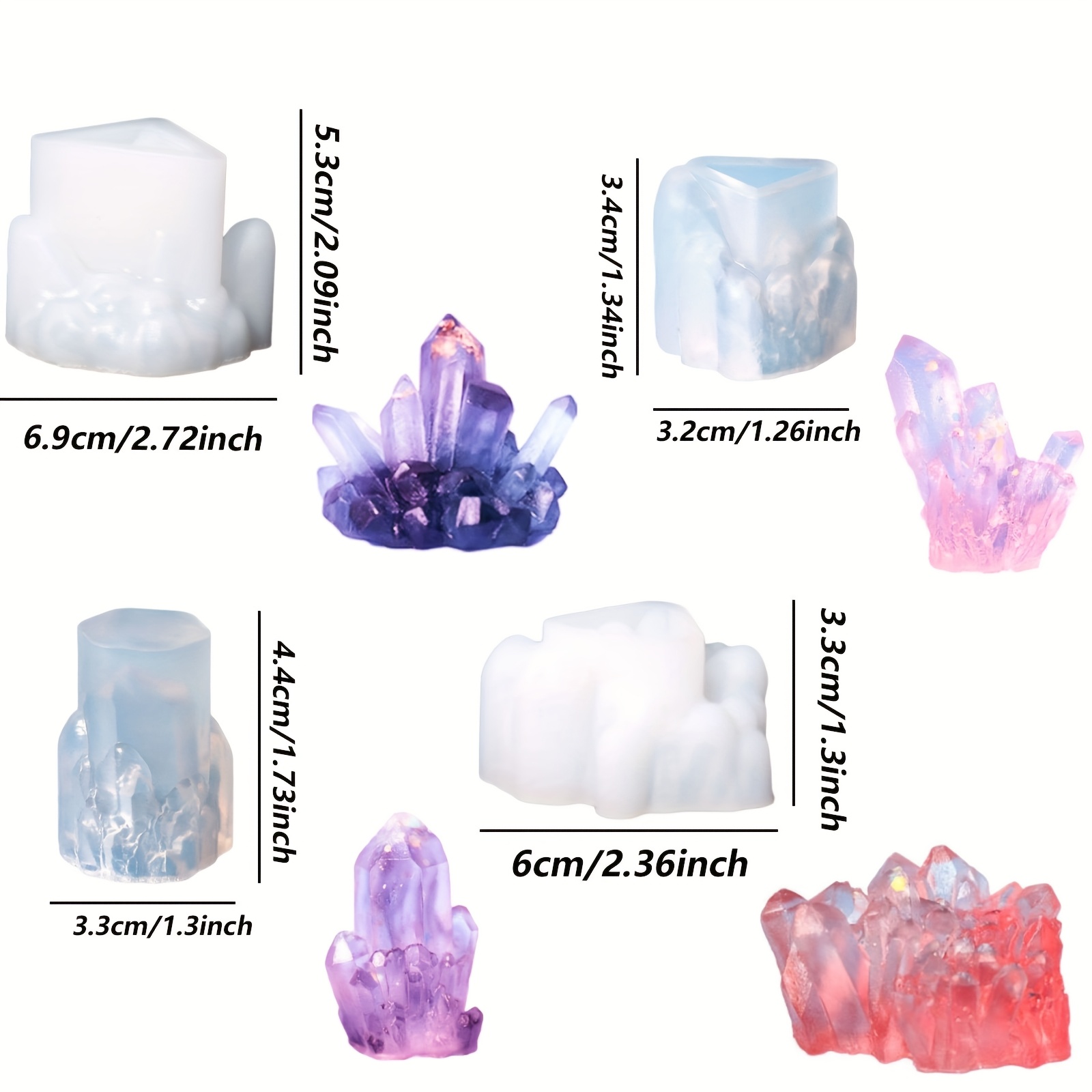 E-shop 4 Stück Clusterformen, Quarzgestein-Harzformen, Epoxidharz-Gießformen, Kerzen, Synthetische Edelsteine, Tablett-Dekorationen, Wohnaccessoires