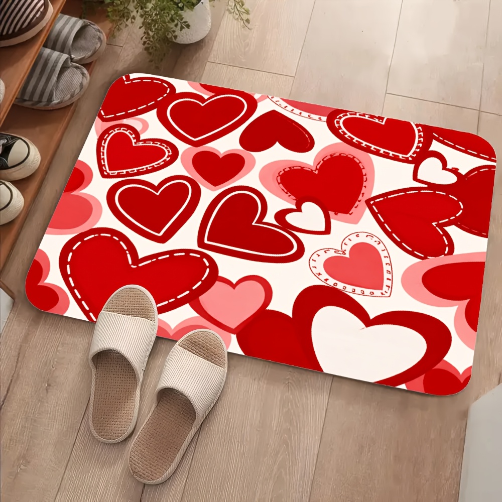TEMU Valentine's Day Heart Pattern Carpet- Red And White Romantic Design, Soft , Machine Washable, Perfect For Living Room, Bedroom, Office, And Home