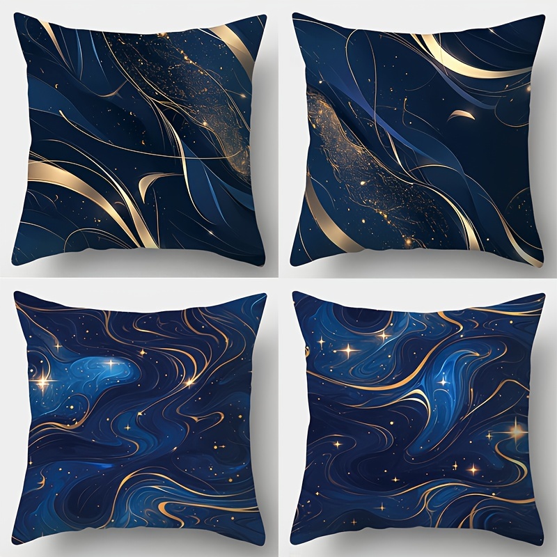 

Contemporary Zippered Polyester Pillow Covers, Set Of 4, Woven Abstract Print, Living Room Decorative Cushion Cases, 17.72" Hand Washable Throw Pillow Shells