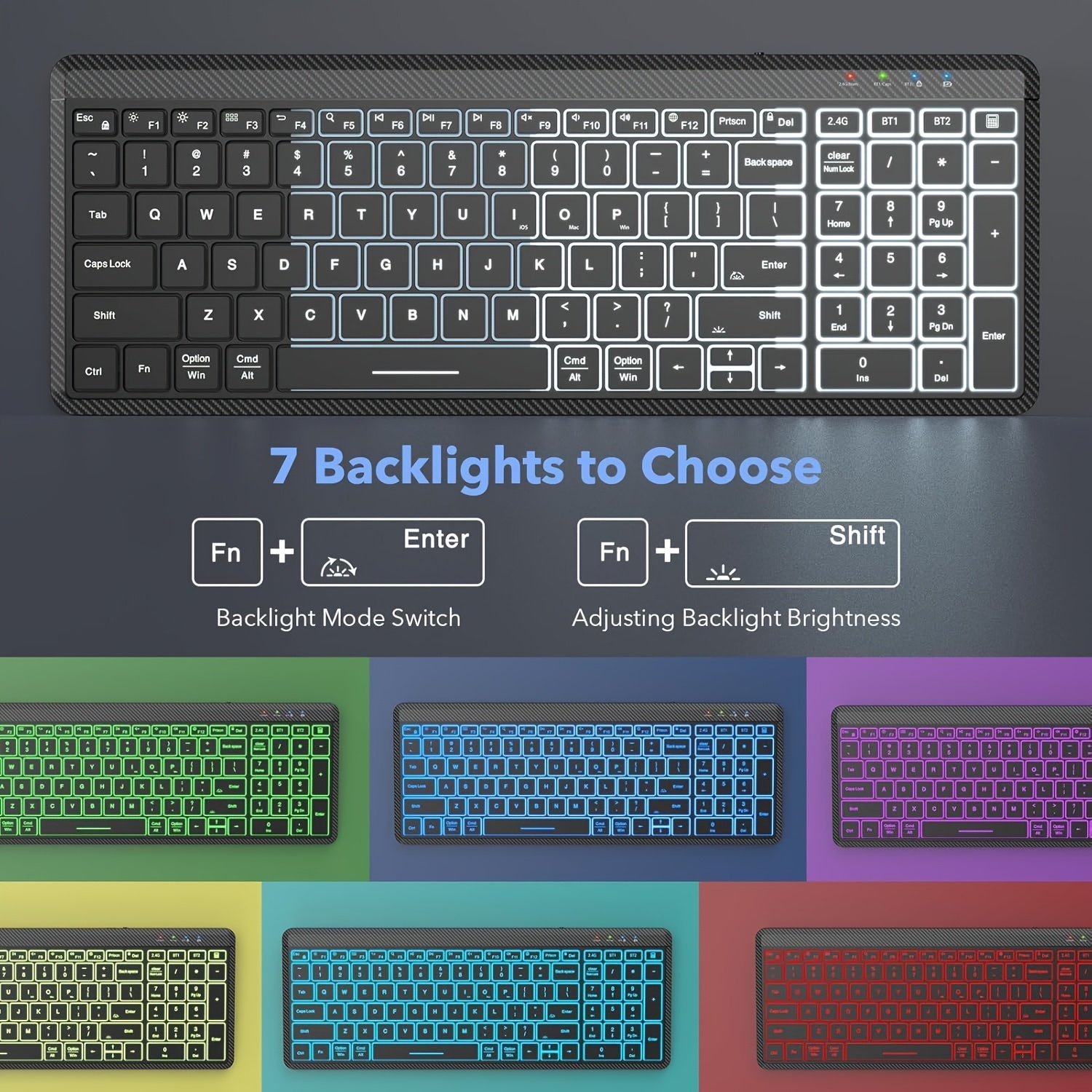 Wireless Wireless Keyboard And Mouse, Compact Multi-Device Mini Keyboard, Connects with Up to 3 Devices, Slim And Portable Travel Backlit Cordless Set, RGB Quiet Mouse, Compatible with Mac, Ios, Android, And Ipad (Black)