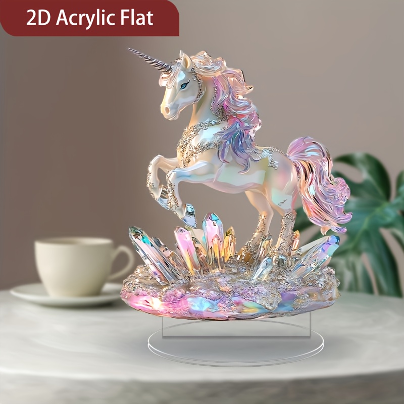 

2d Flat, Elegant Crystal Unicorn Acrylic Table Decoration - Ideal For Home And Office, Gift For