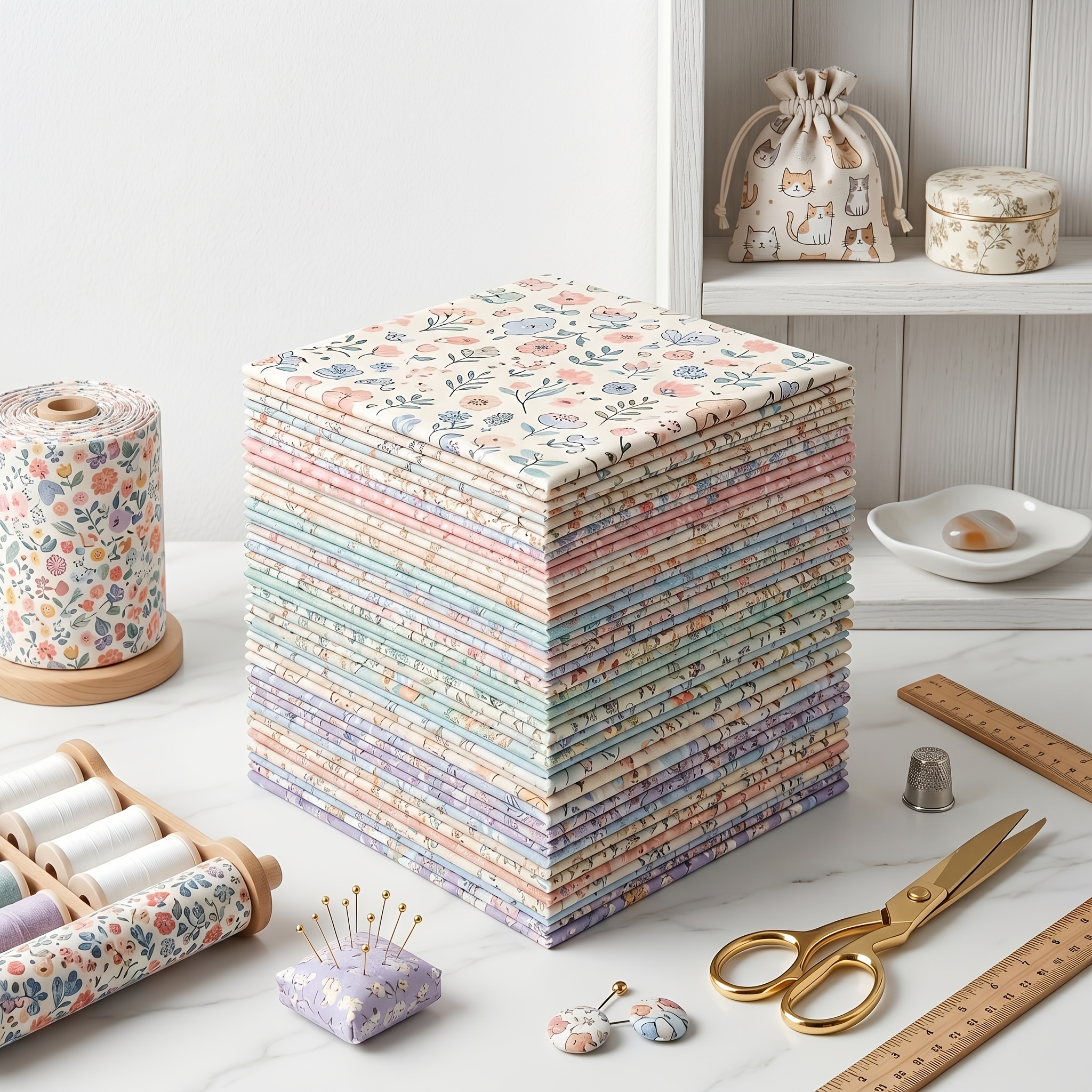 TEMU 200pcs 4 X 4 Inches Square Pre Cut Quilt Squares Bundles Floral Printed Square Fabric Quilting For Christmas Diy Craft Sewing Clothing Accessory