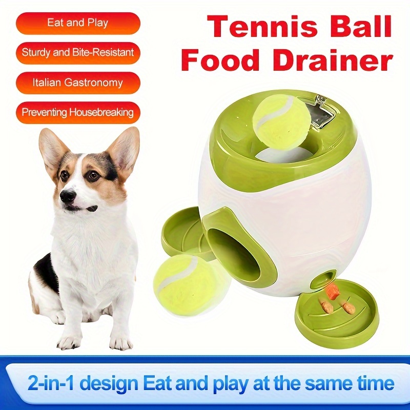 

Automatic Pet Tennis Ball Launcher & Dog Food Dispenser: Dual Function Dog Toy With 2 Piece Feeding Tray And Scoop