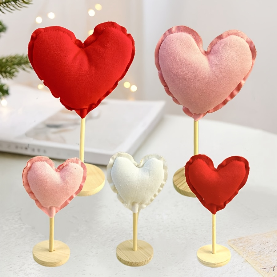 

Valentine's Day And Day Pink Fabric Bags With Heart Ornaments, 5pcs Of Mini Decorations For Valentine's Day Table Setup, Party Home Decor Props, Decorations To Create A Romantic .