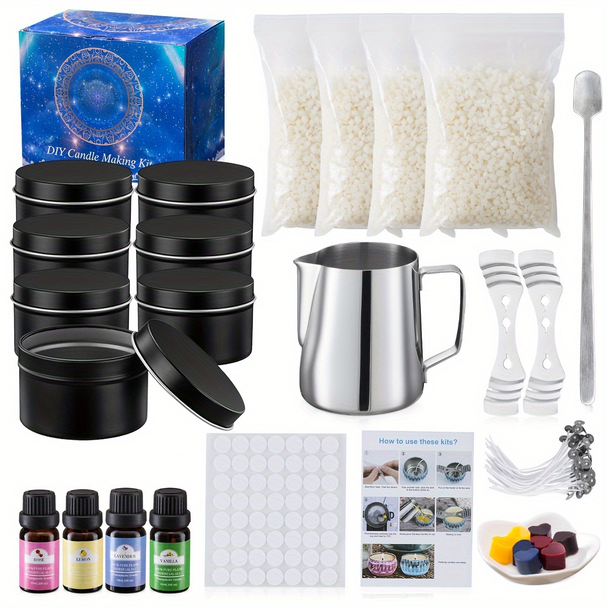 TEMU Black Essential Oil Set | Personalized Candle Making Tool With 4 Types Of Essential Oils And Black Jars Inside, Must-have Set For Making
