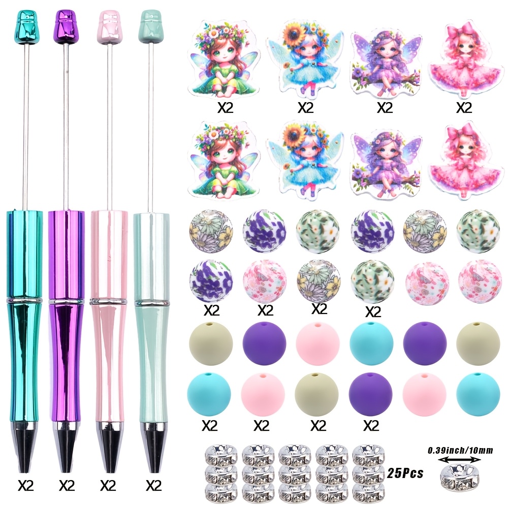 TEMU 8 Sets Of Garden Fairy Bead Print Pad Ballpoint Pen String Pen Set, Suitable For Office And School Writing Additions, Valentine's Day Gift
