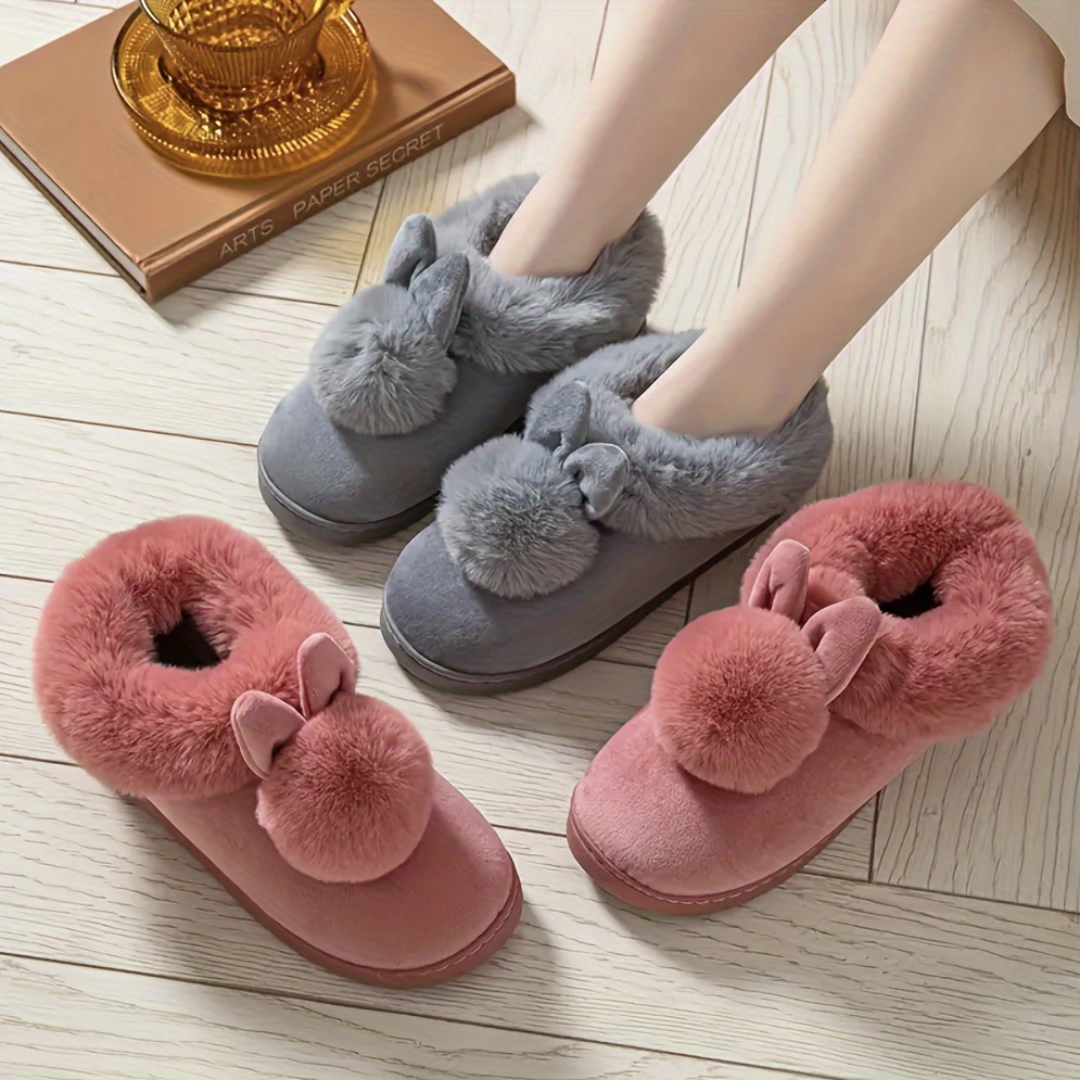 womens cozy slippers winter plush slides warm comfortable indoor outdoor footwear   hand washable solid color   fabric upper tpr sole fabric lining no print details 0