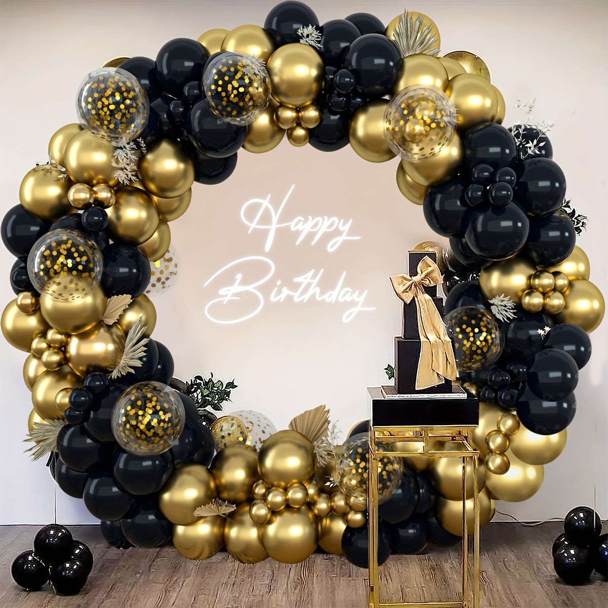 

1 Set, Black Golden Arch Kit, Black Gold Confetti Balloons For Happy Birthday Party Decorations, Wedding Decor, New Year Decor, Birthday Party Supplies, Event & Party Supplies