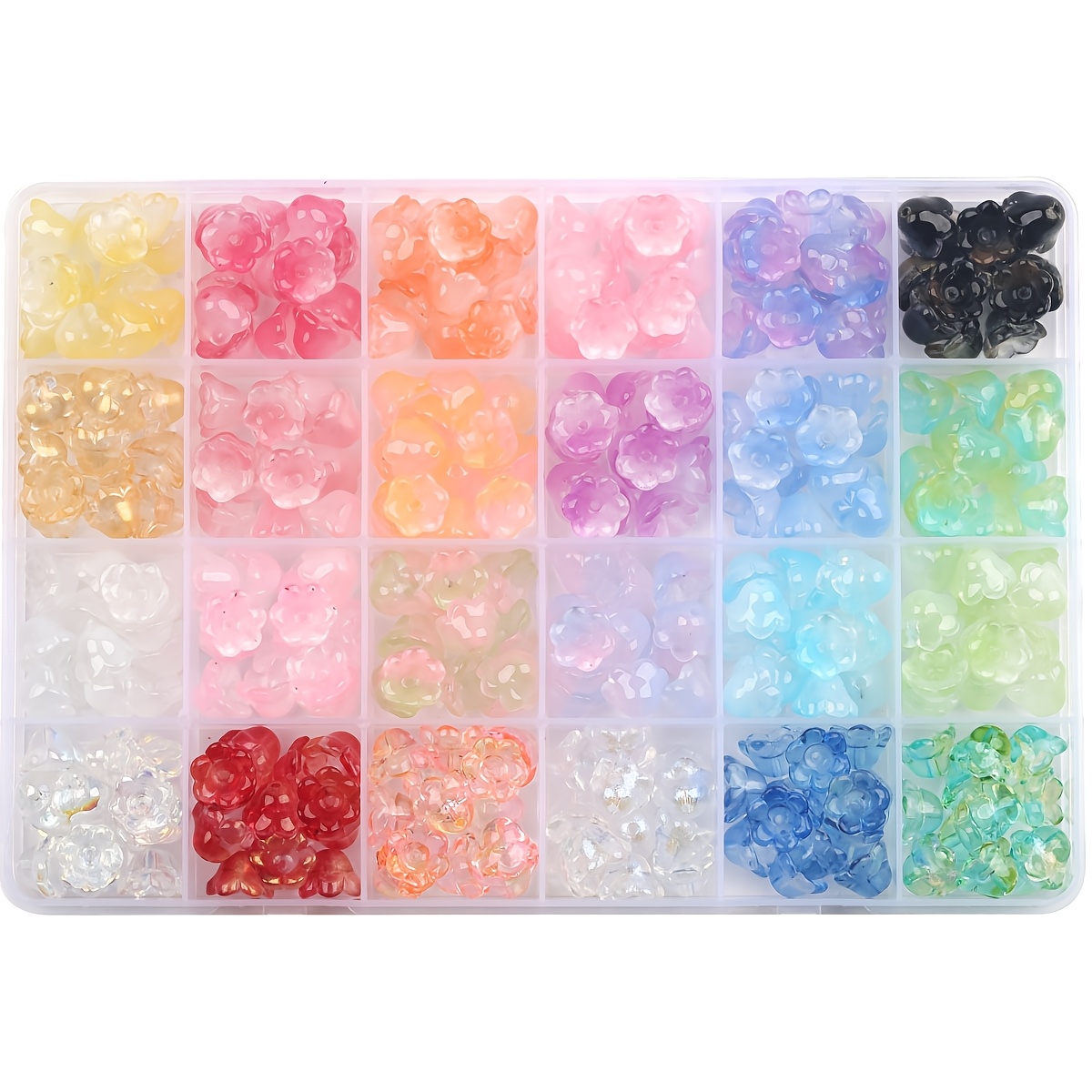 TEMU 300 pièces par boîte, 24 couleurs, perles de verre de fleur pour la fabrication de bracelets, , accessoires de bijoux et pendentifs main en DIY