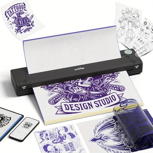 p90 tattoo stencil printer tattoo printer thermal printer for diy tattoo mini portable printer compatible with smartphone and pc ios with 5pcs a4 tattoo transfer paper