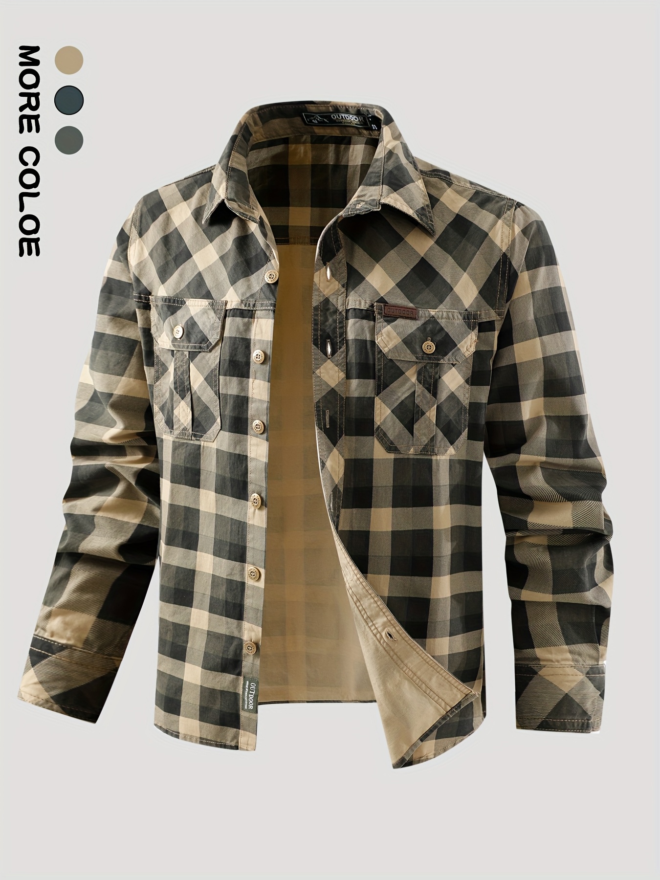 Chemise à Carreaux Homme Manches Longues — Style Workwear Nouvelle chemise à carreaux à manches longues pour homme, printemps/automne, pour tenue décontractée quotidienne, chemise de travail avec grandes poches