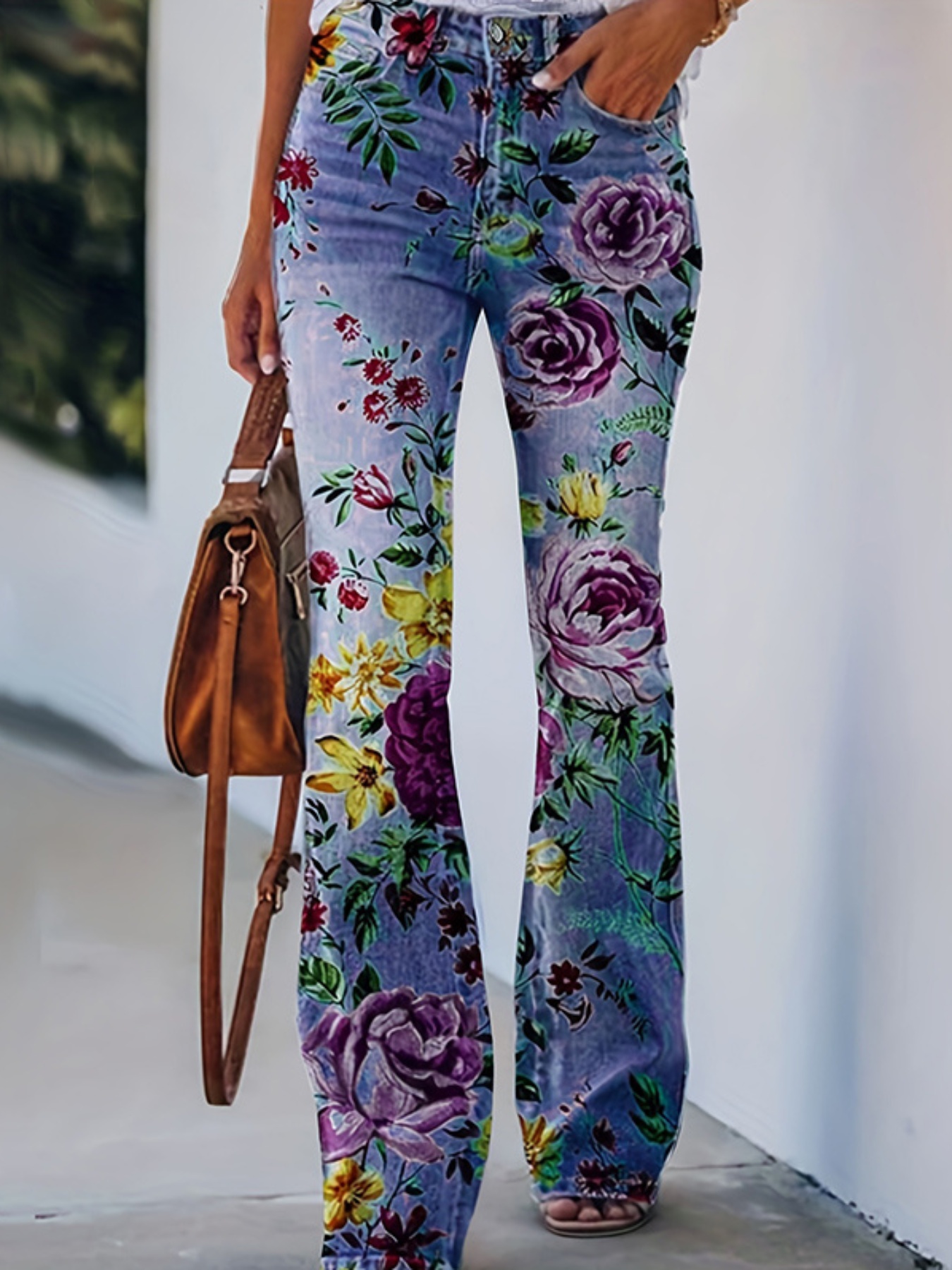 Women's Jeans Printed Bell Bottom Jeans Women's Floral Print