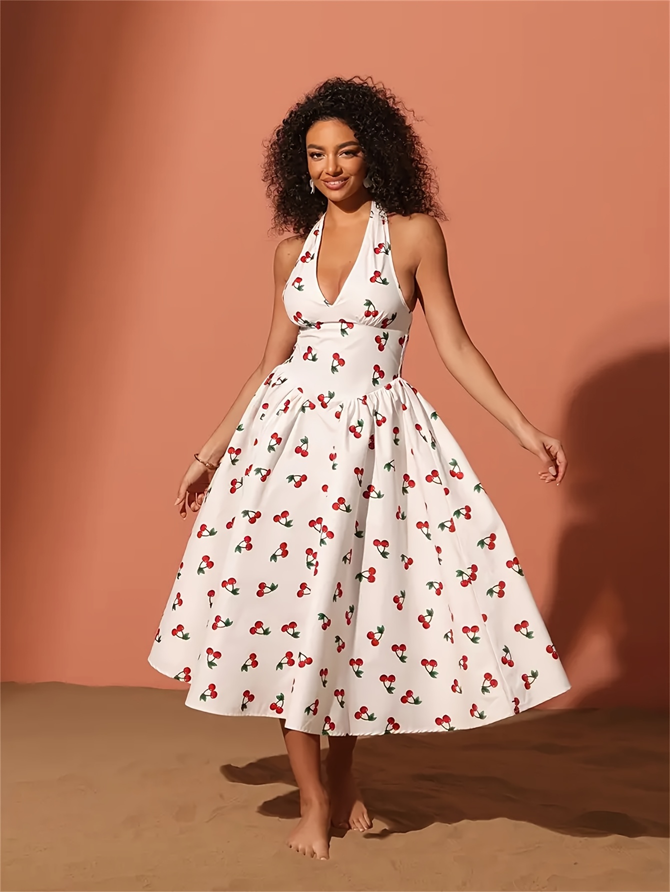 ワンピース ROSY CHERRY CAMISOLE DRESS Women's Dresses Cherry Print Cami Dress - Casual Spaghetti