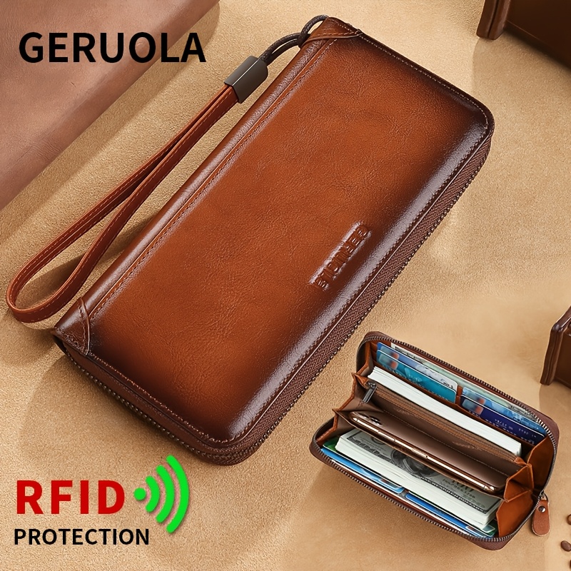 

Geruola Genuine Leather Wallet For Women, Rfid Blocking, Stain Resistant, Zip Pocket, Polyester Lined, Foldable, With Credit Card Holder For 15+