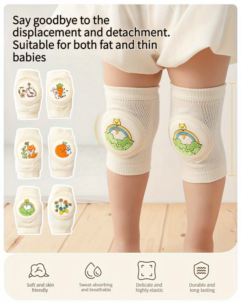 2pcs Animal Embroidery Youngsters's Knee Pads, Breathable Lightweight Youngsters Crawling Elbow Guards, Anti-Slip Safety Protectors for Youngsters and Youngsters - Beige Polyester details 0