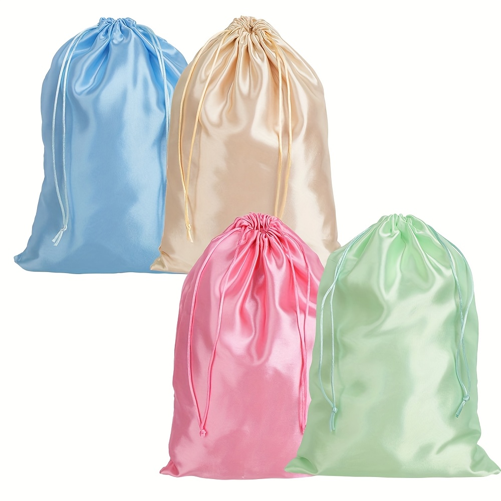 TEMU 4 pezzi Sacchetti Morbidi con Coulisse per Extension Capelli, Parrucche e Strumenti - Rosa, Beige, , Satin Pochette Portaoggetti da Viaggio e