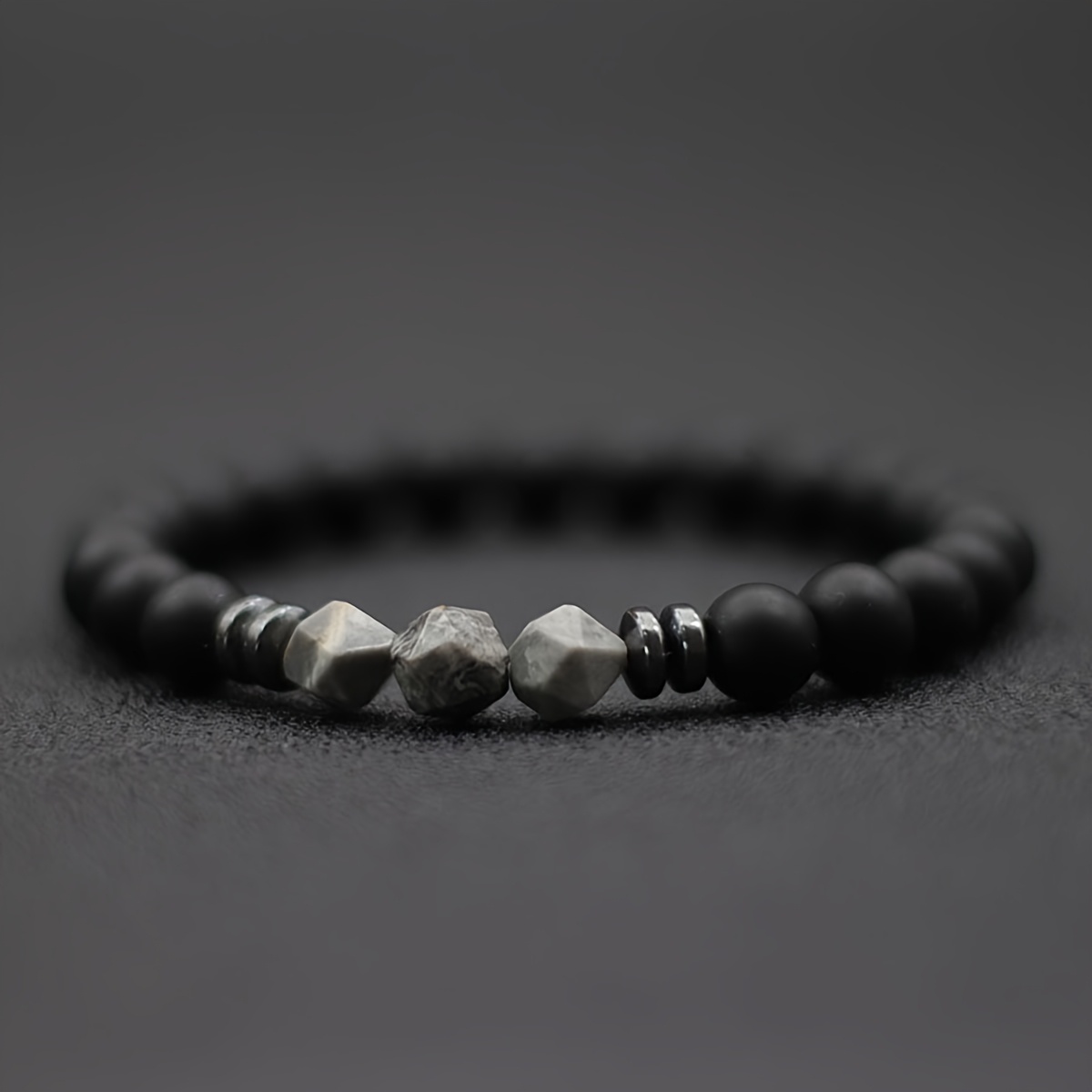 Minimalist Mens Bracelet Black Onyx Stone Beaded Braclet For Men Handmade Irregular Map Rock Beads Combo Braslet Vintage Unique Jewelry