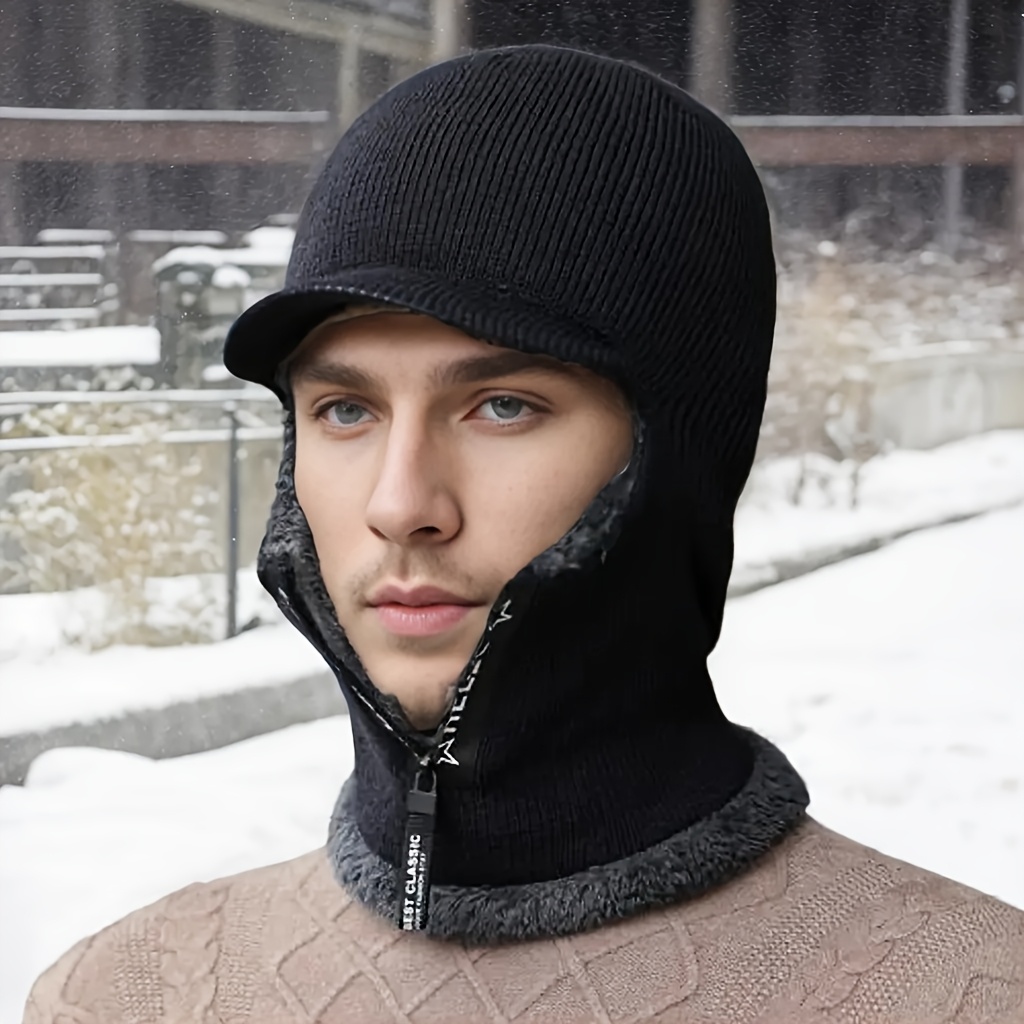 

Men's Winter Knit Beanie With Ear Flaps And Neck Warmer - Windproof, Fleece-lined Cycling Hat