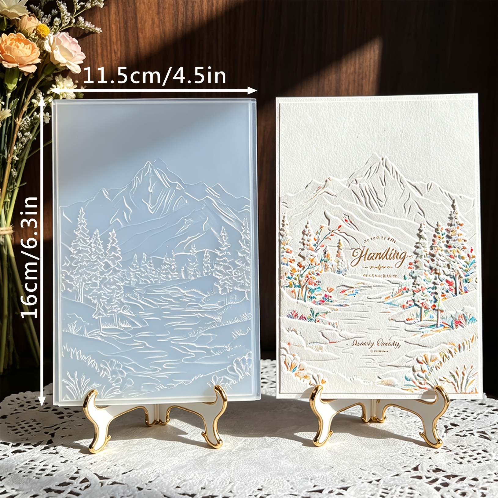 TEMU Moule de production en pour carte de compte à avec motif de montagne enneigée nordique, ruisseau de forêt et pinède