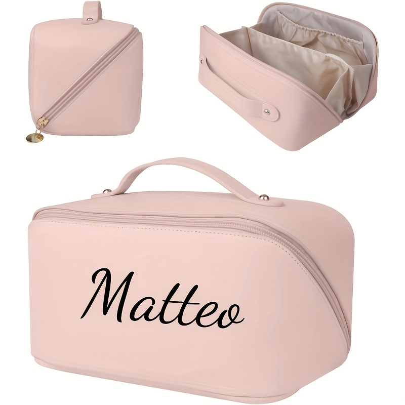TEMU 1pc Customizable Name Solid Color Toiletry Bag, Hand-carry Large Capacity Makeup Bag, Valentine's Day Custom Gift