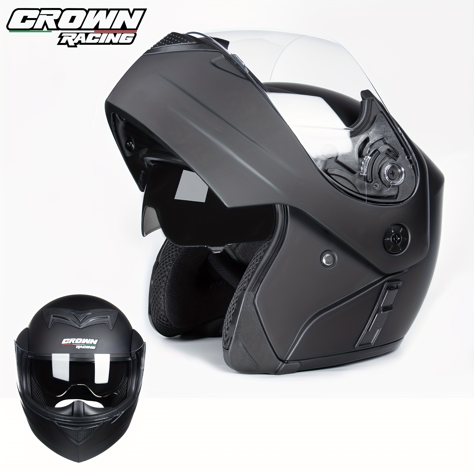 

Crown Racing Motorcycle Dual Visor Flip Up Modular Open Face Helmet Dot Authentication Motorcycle Helmet Matte Color