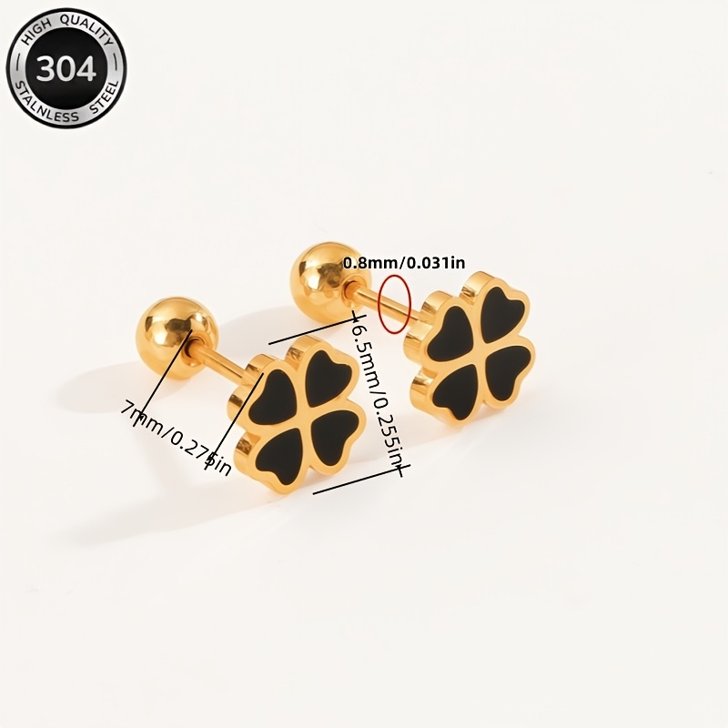18K Real Plated Four-Leaf Clover Ear Studs — Hypoallergenic Jewelry