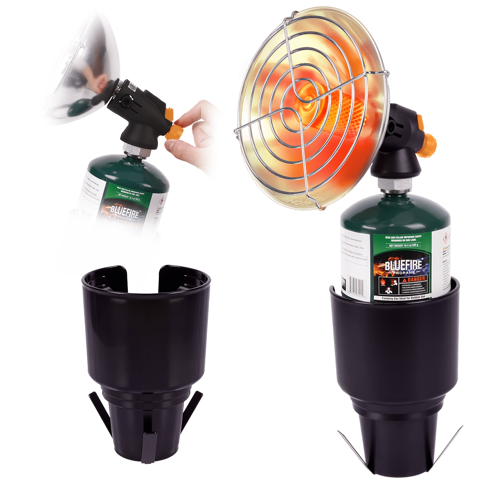 TEMU This Portable Propane Heater Features A Collapsible Cylinder Base, Delivers 8520 Btus Of Power, Includes A Control Valve, And Has Ignition,