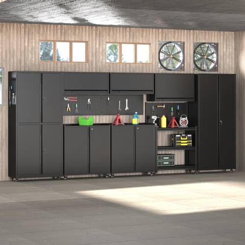 garage storage cabinet system 8pcs workshop cabinet set in black lockable garage storage cabinet organizing garage and tools