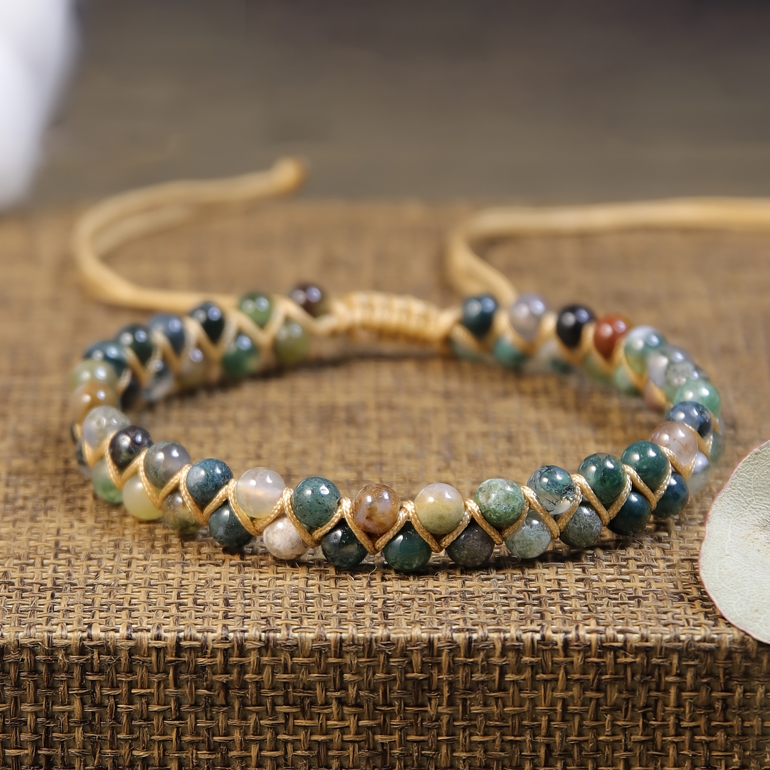 Image of 1pc Natural Retro Bohemian 4mm Green Stone Double-layer Hand-woven Women's Bracelet, A Perfect Daily Gift