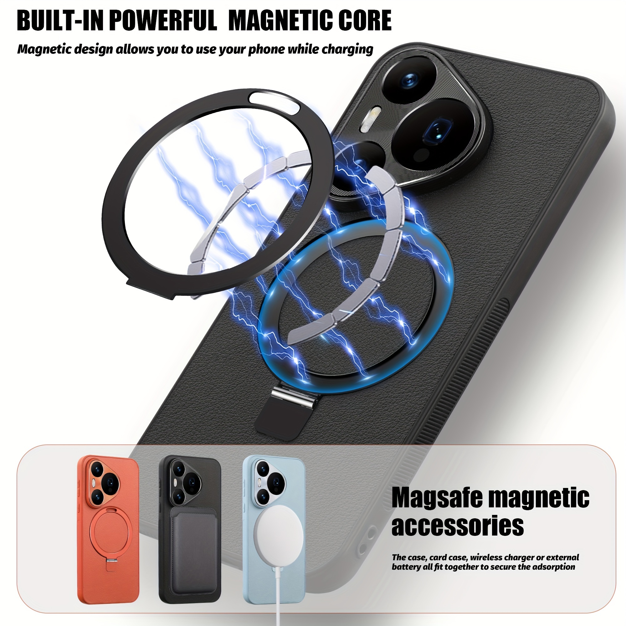 1 étui en cuir pour Huawei P70/P70Pro, protection complète avec support, support magnétique puissant, chargement sans fil, cadeaux pour amis, anniversaire_voghion.com