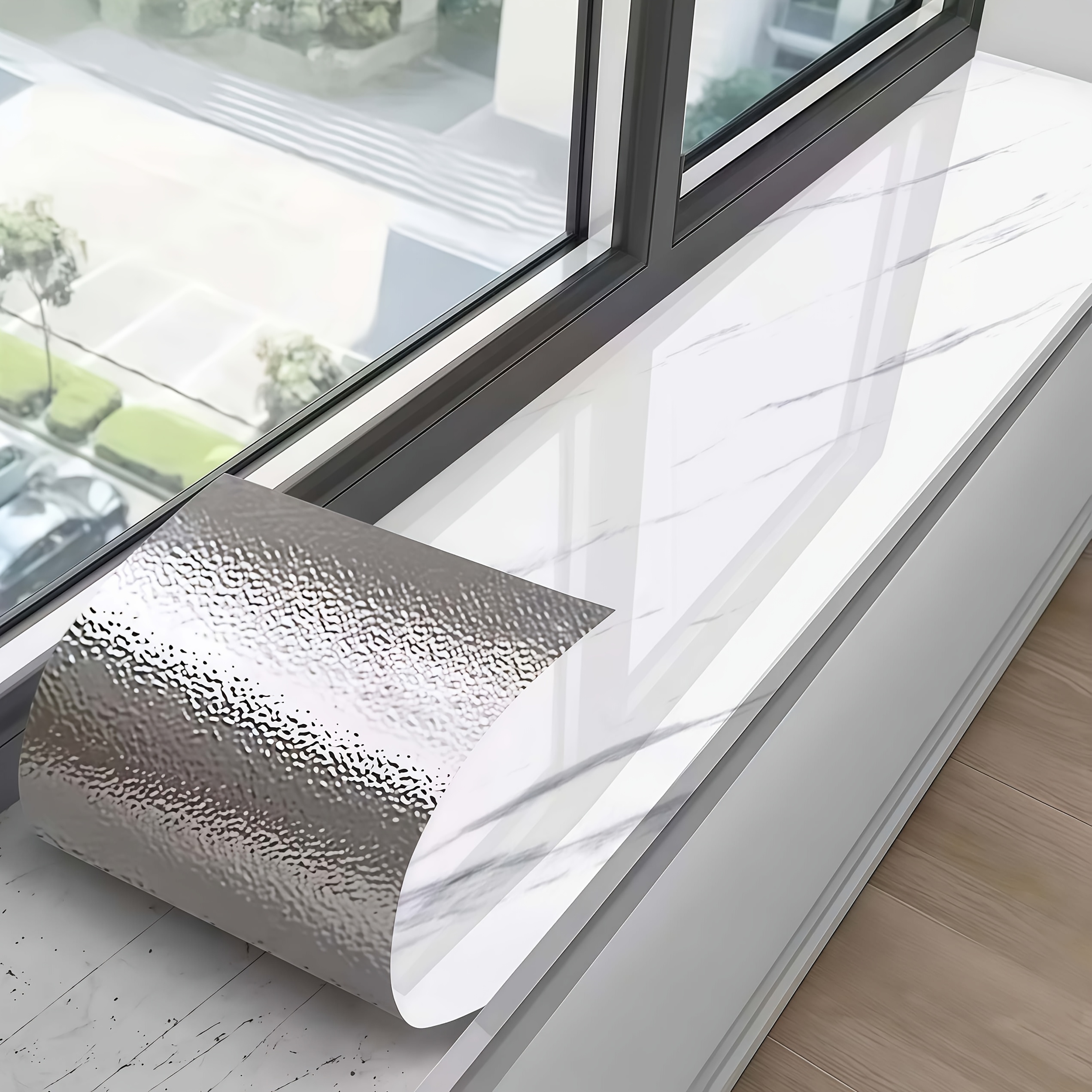 Image of Modern Minimalist Style Marble Texture Pattern Window Sill Sticker, Easy To Apply And Peel - Suitable For Kitchen Cabinets, Living Rooms And Room Window Sill Transformation