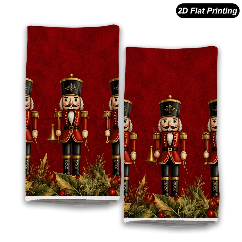 TEMU 2pcs Farmhouse Christmas Nutcracker Kitchen Towels Suitable For Xmas Decorations, Nutcracker Soldier Dish Cloths & Tea Towels, Hand Wash Only