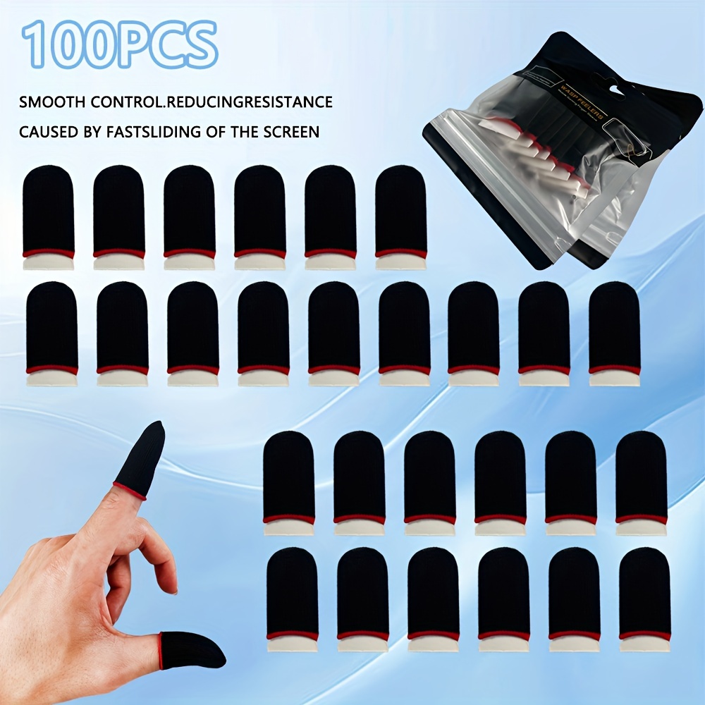 Image of 100pcs Carbon Fiber Gaming Finger Sleeves - Finger Sleeves Thread, Anti-sweat And Anti-slip Touch Screen Finger Sweatproof, Anti-slip, Ultra-thin 0.3mm, Elastic, For Mobile Tablet Gaming
