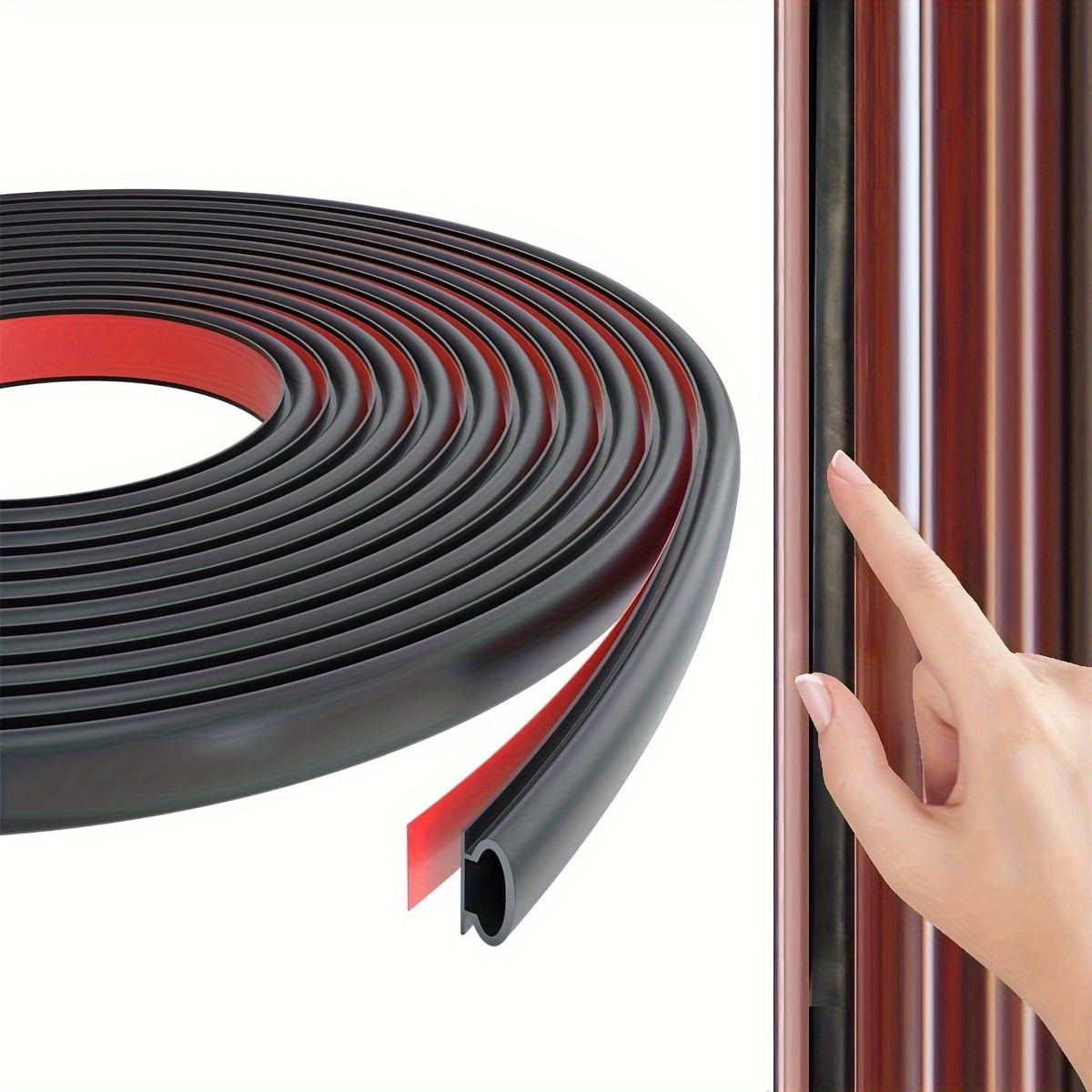 

Self-adhesive Weather Stripping Door Seal Strip, 236.22 Inches Rubber Draft Stopper For Door Frame Gap, Black Soundproofing Insulation For Windows And Doors, Plastic Material