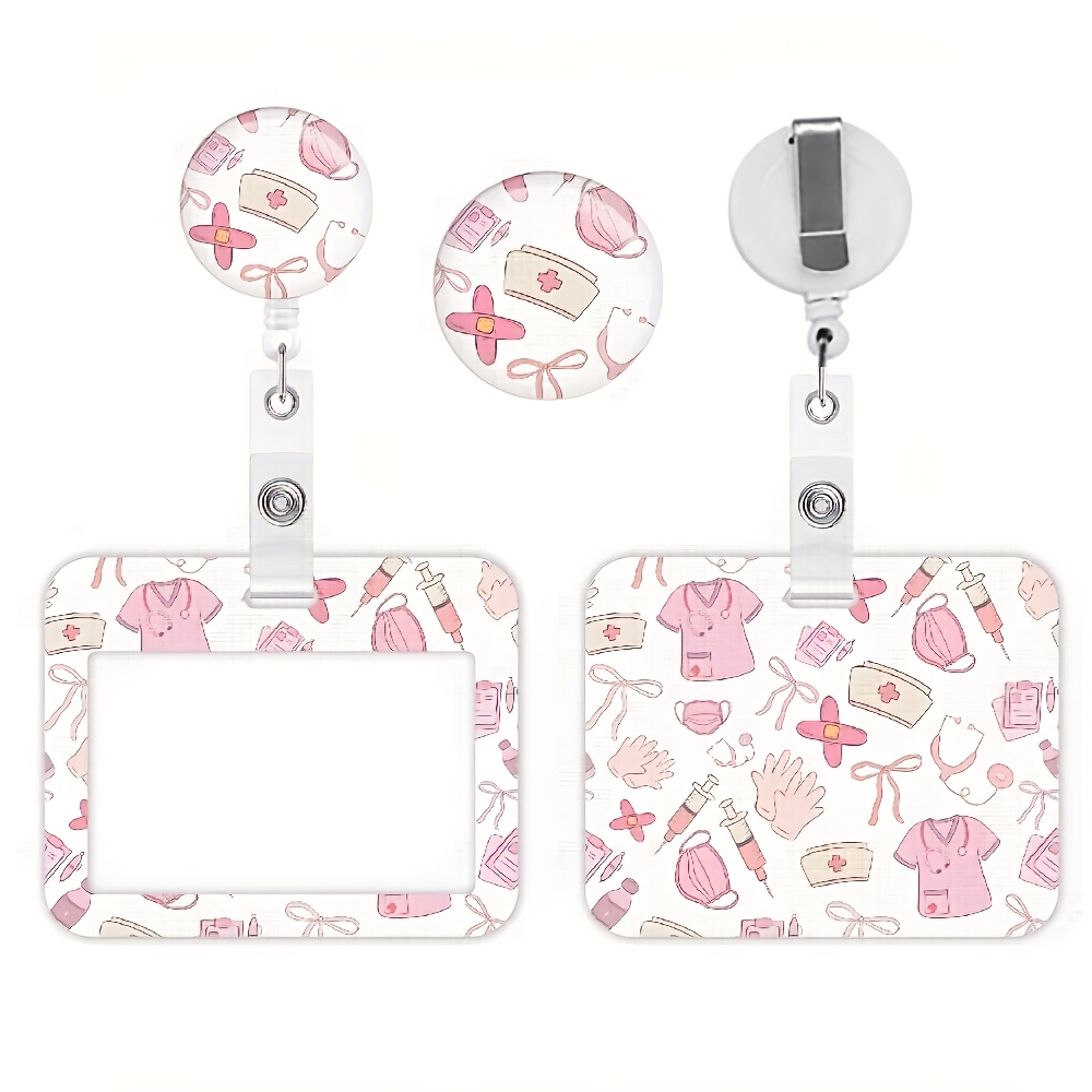 Medical Id Badge Holder - Durable Material, Pink And With Heart And Stethoscope Pattern, Ideal For Hospital Use, Perfect For Doctors, Nurses, And Staff, Medical Id Card | Stylish Id Holder