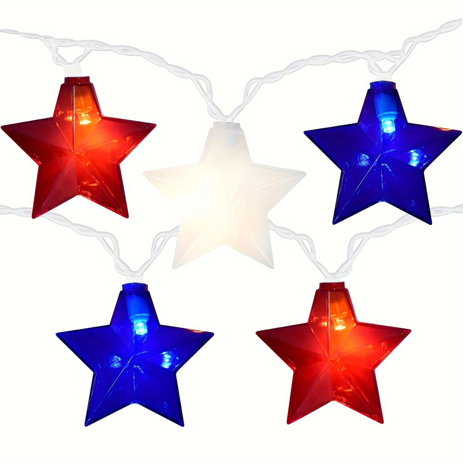 

20 Led Big 4th Of July Red White And Blue Star Lights, 17ft Star Lights String For Memorial Day Independence Day Decorations Indoor Outdoor, Plug In, White Wire