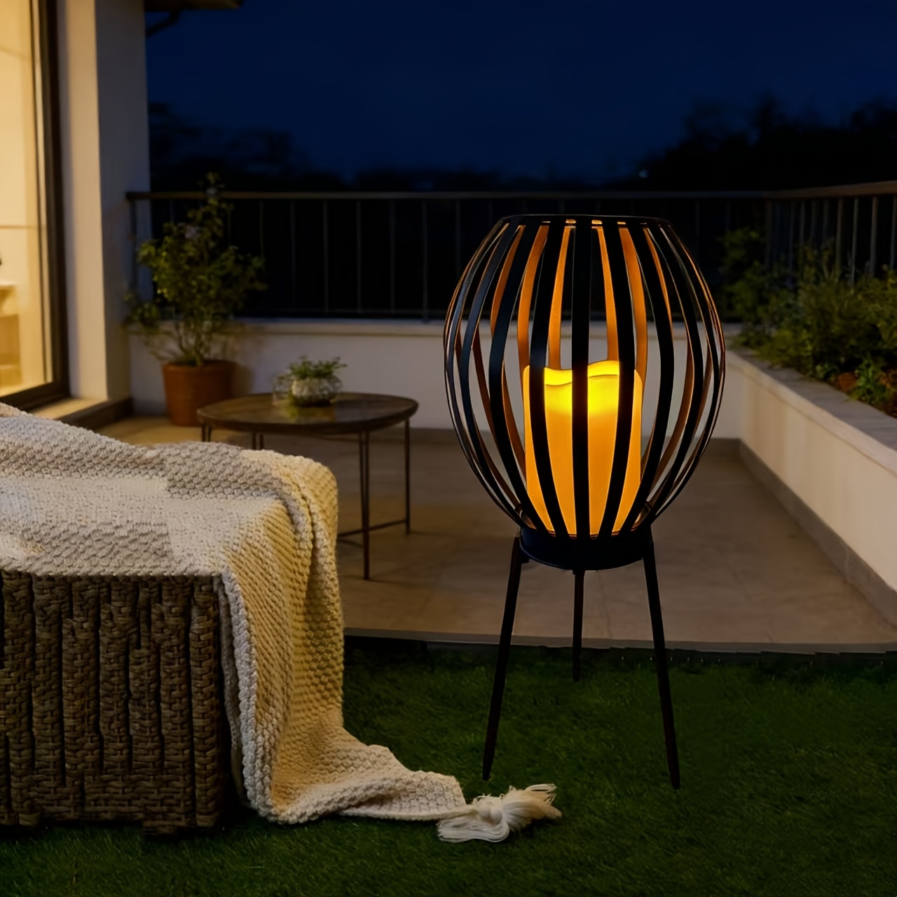 TEMU Outdoor Solar Powered Lamp Simulation Candle Tripod Lawn Lamp, European Style Retro Courtyard Decoration Lamp, Lawn Porch Farm Path Camping